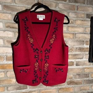 Women's Red Embroidered Vest